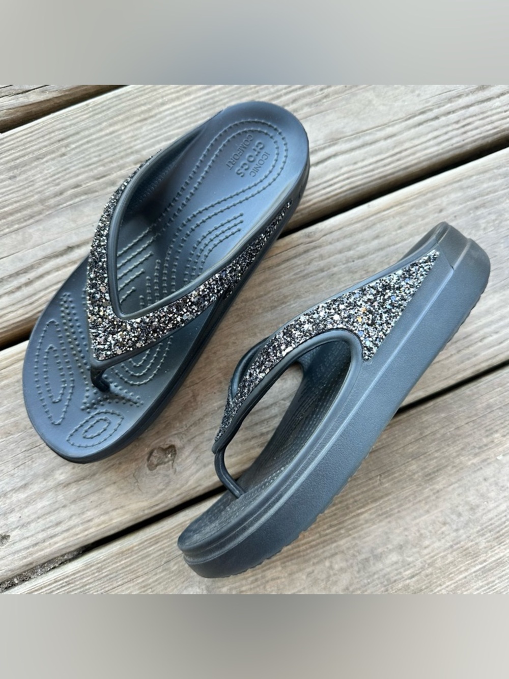 Crocs Sloane Glitter Flip Flop Platform 7 Black